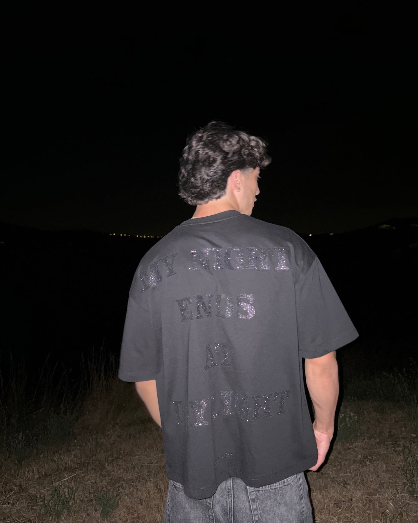 FOR THE CLUB MIDNIGHT GLITTER TEE OVERSIZE BLACK